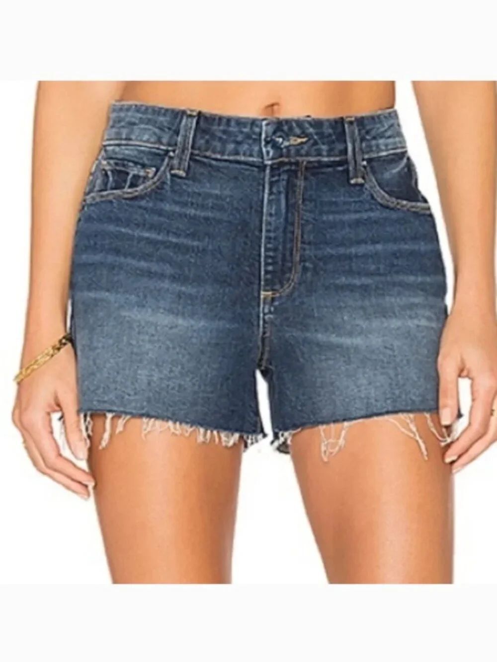 EUC PAIGE Emilia Cut Off Denim Shorts Raw Hem Cotton Blend Parmelee Size 27